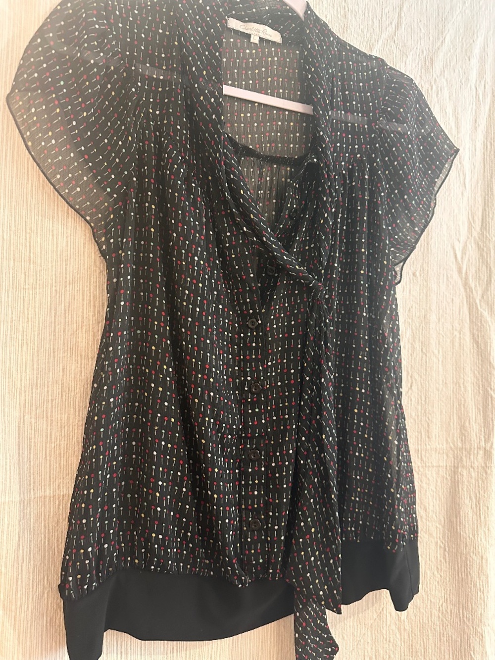 Y2K Charlotte Russe Sheer Chiffon Tie Neck Blouse L